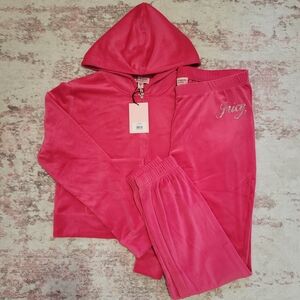 Juicy Couture Vixen Pink Velour Hoodie Set - L